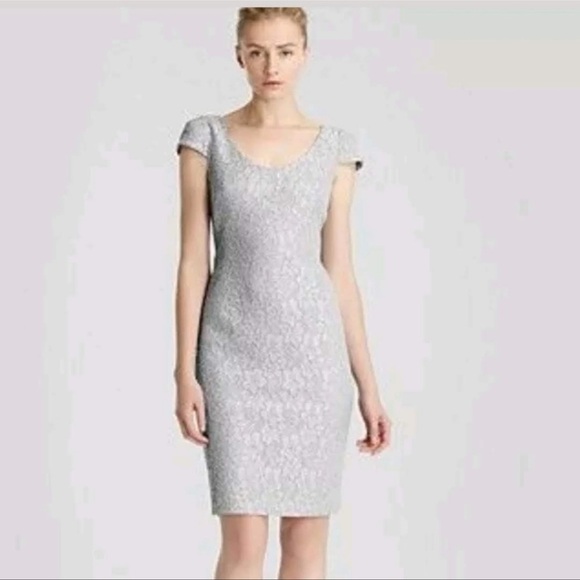 Reiss Marjorie Structured Grey Sheath Lace Dress - Picture 2 of 9